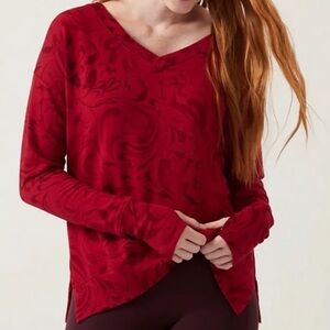 Athleta Coaster Luxe V-Neck Sweatshirt Top Activewear Red Oversized Medium